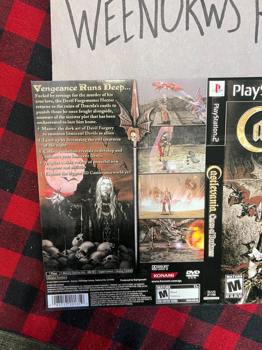 Castlevania Curse of Darkness REPLACEMENT ART Only No Disc No Case Ps2