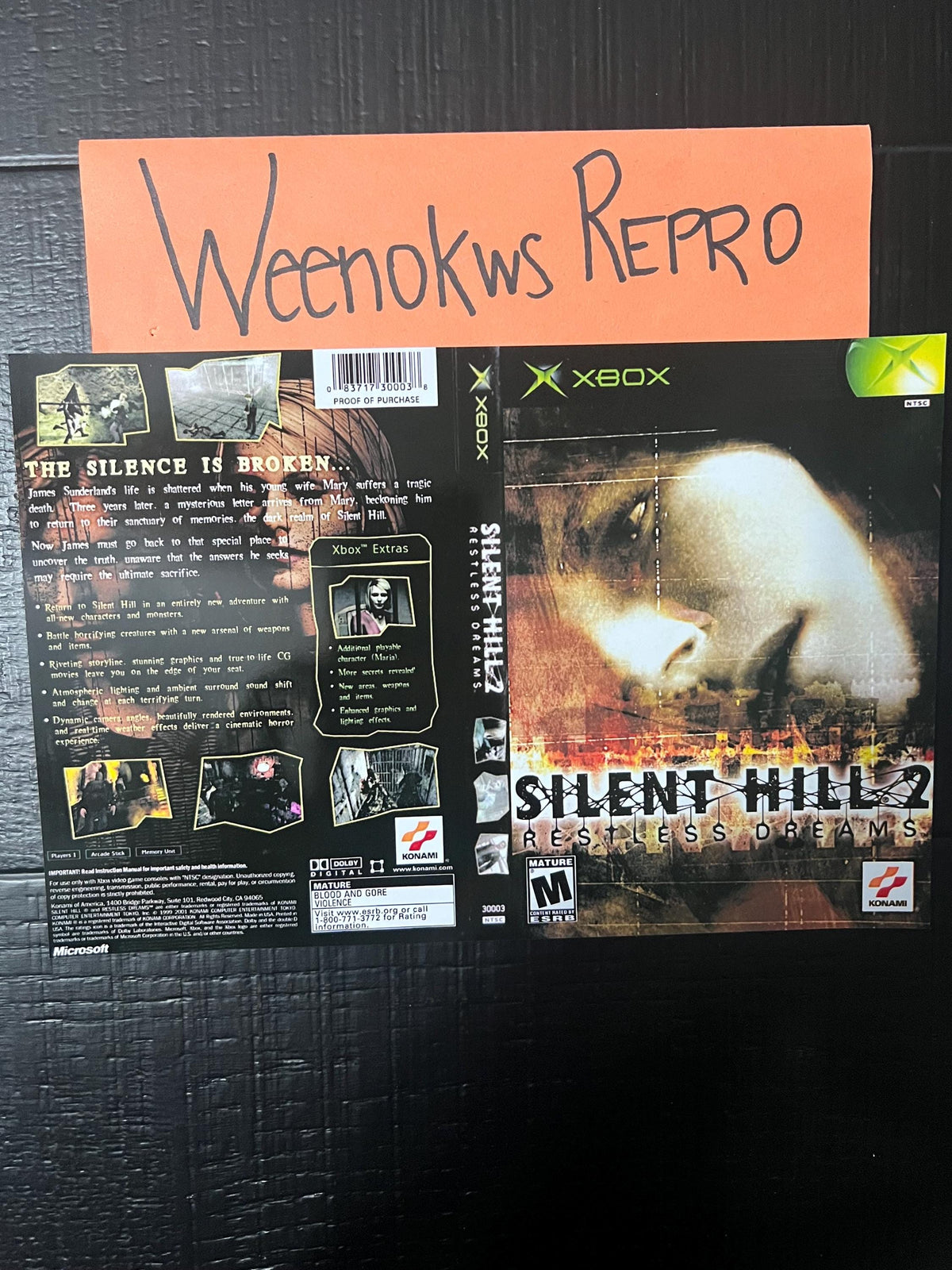 Silent Hill 2 Restless Dreams REPLACEMENT ART ONLY No Case! Xbox