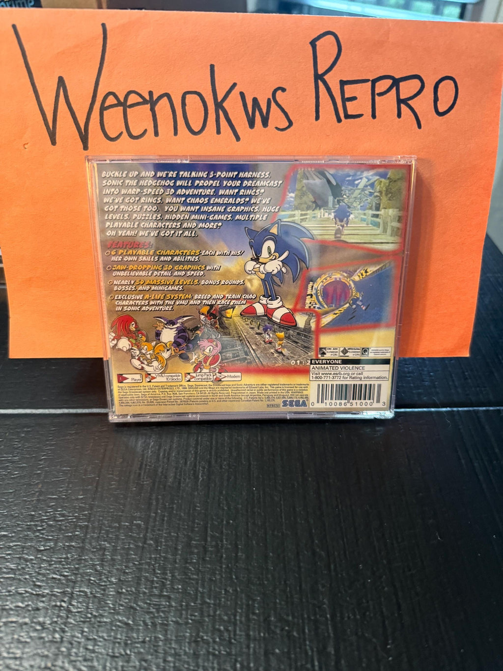 Sonic Adventure 1 Limited Edition REPRODUCTION CASE No Disc Dreamcast