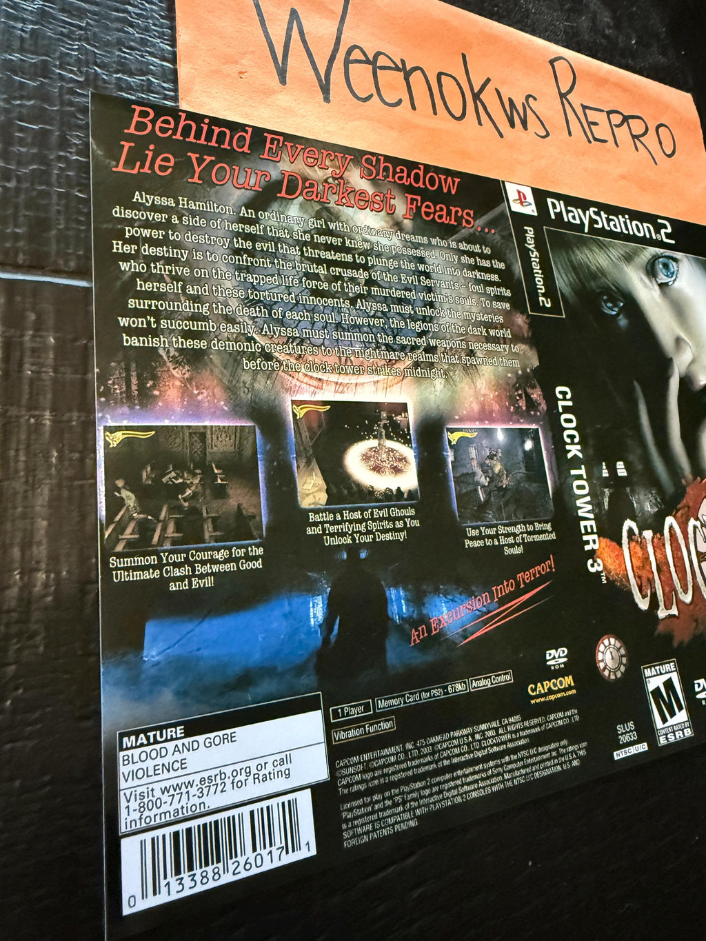 Clock tower 3 REPLACEMENT ART Only No Disc No Case Ps2
