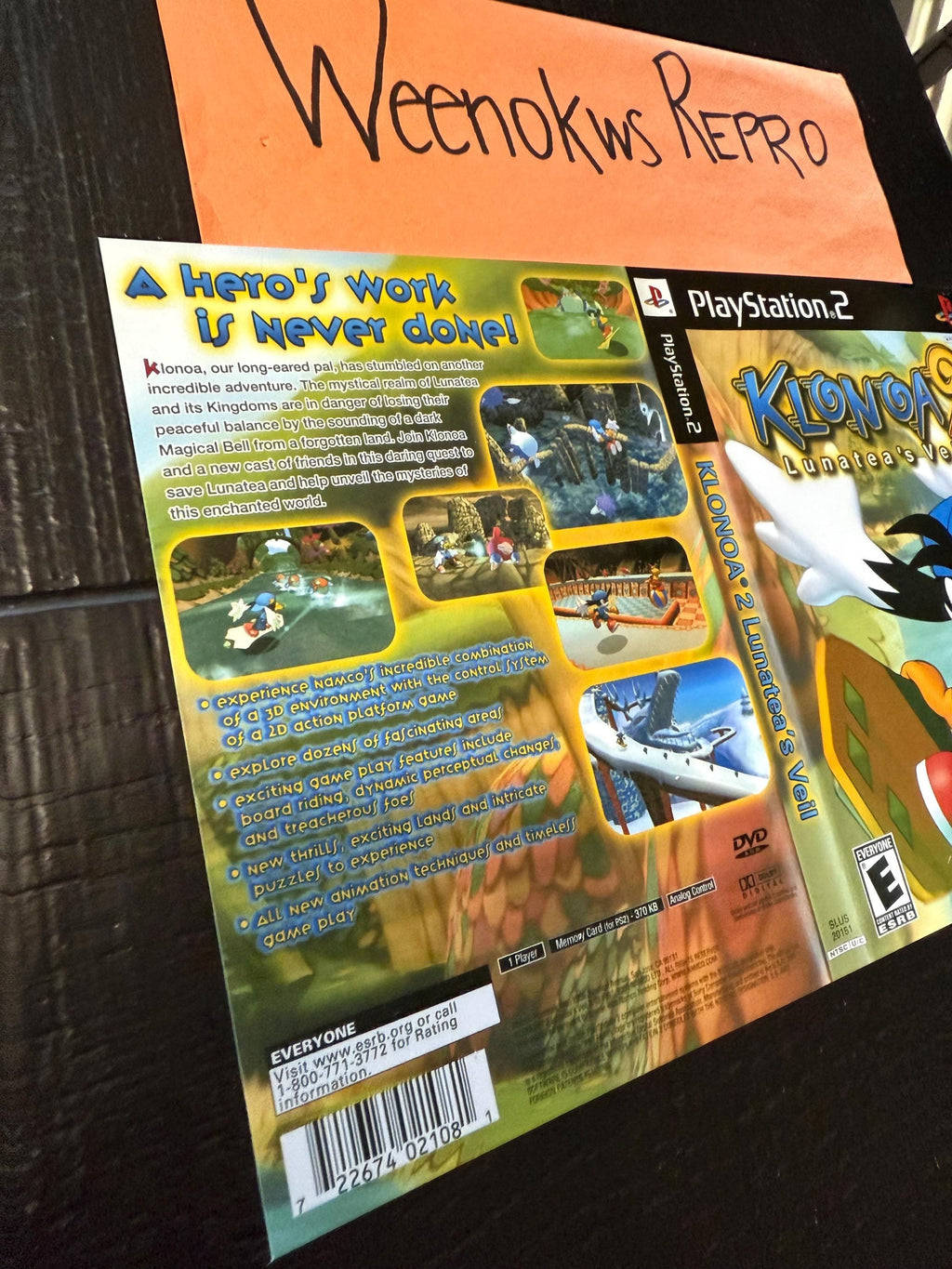 Klonoa 2 Lunatea’s Veil REPLACEMENT ART Only! No game! No Case! Ps2