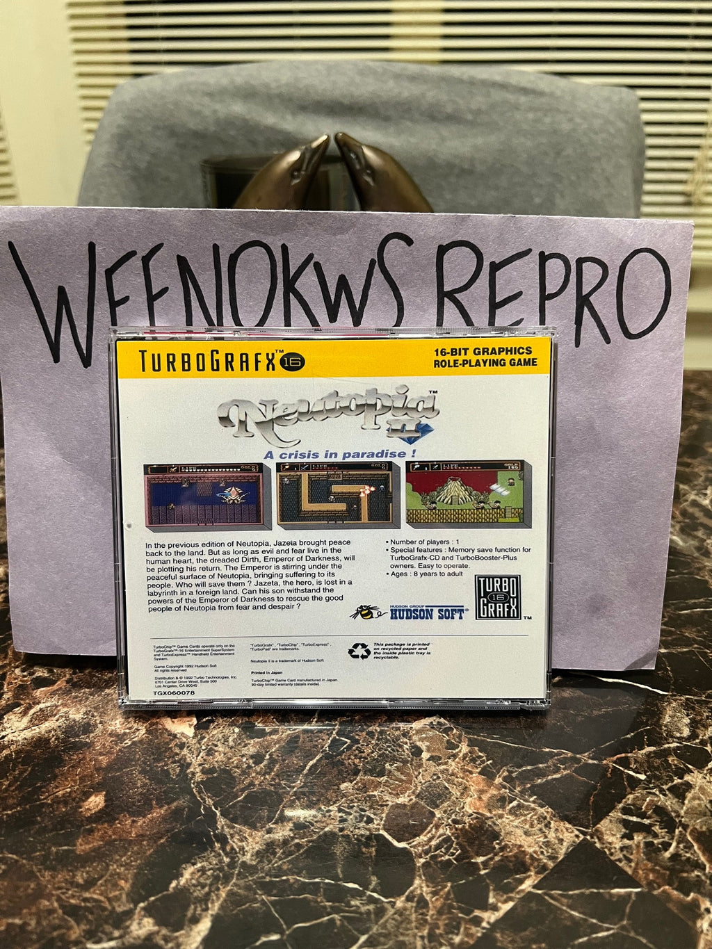 Neutopia II 2 REPRODUCTION Case No Game 3D Printed Turbo Grafx
