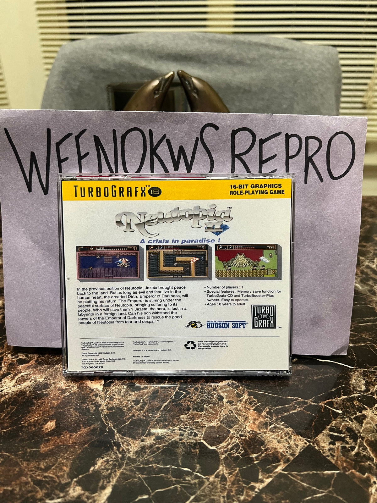 Neutopia II 2 REPRODUCTION Case No Game 3D Printed Turbo Grafx