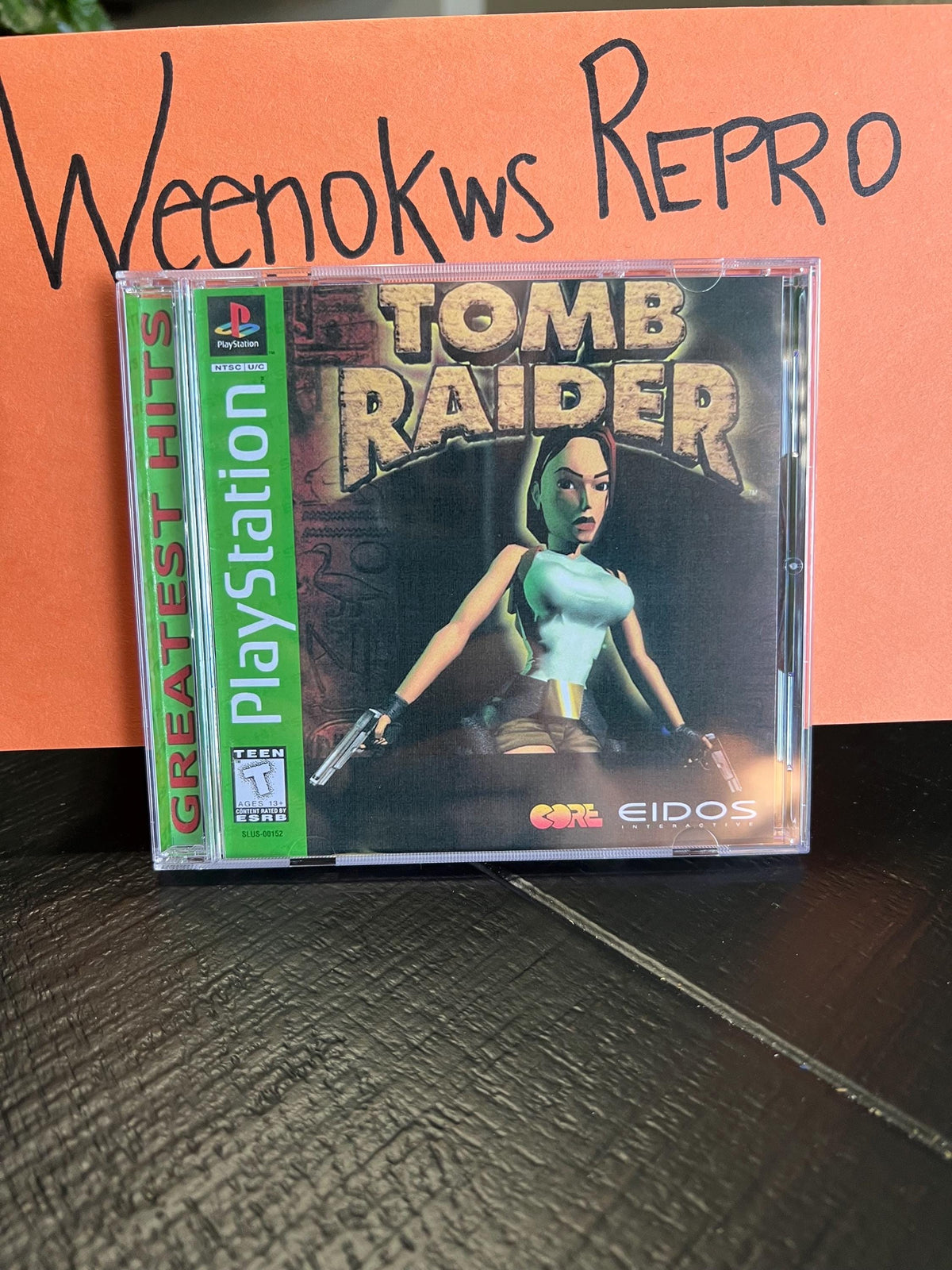 Tomb Raider 1 REPLACMENT CASE No Disc! Ps1 Greatest Hits Version Green Label