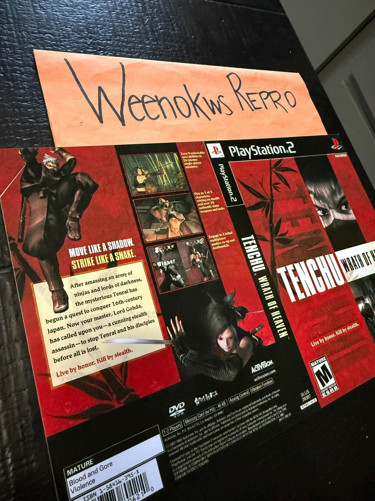 Tenchu Wrath of Heaven REPLACEMENT Art Only! No Disc No Case Ps2